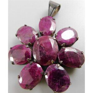 7/771 Vintage 925 Sterling Silver Small Raw Ruby Pendant 1.5 x 2 in